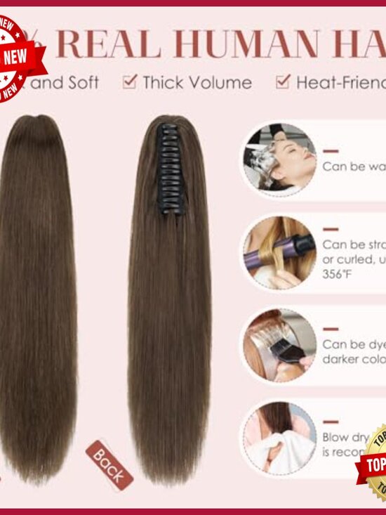 Human Hair Ponytail Extension with Claw Clip, 14 Inch, 105g main image 6
